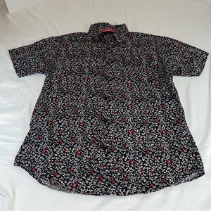 Men's Casual Black and Red Leaf Print Shirt